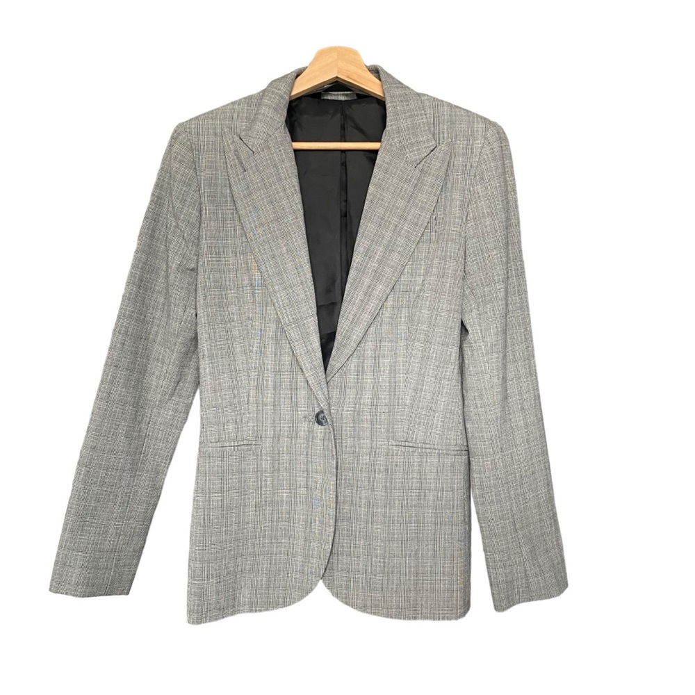 Norma Kamali Gray Plaid Single Button Blazer Suit Jacket Womens 8